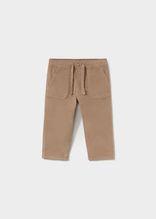 Pantalone neonato Mayoral in micropanno color tartufo con elastico e coulisse
