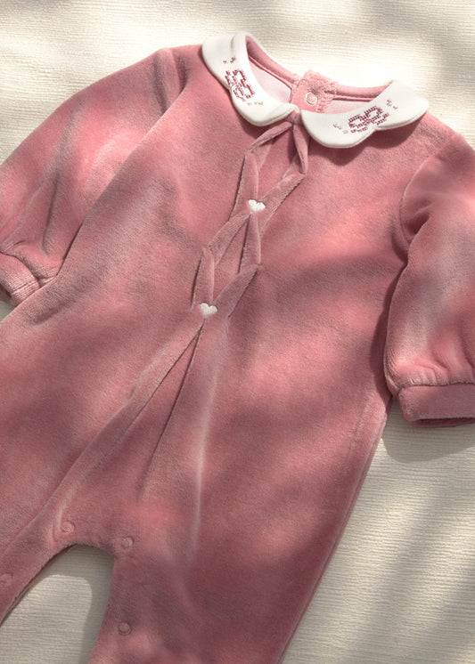 Tutina neonata Mayoral Newborn color cipria con colletto ricamato