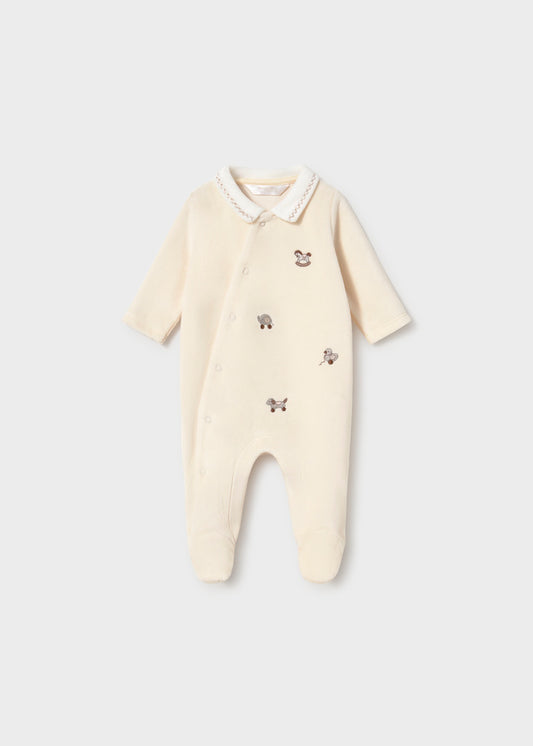 Tutina neonata Mayoral Newborn in ciniglia con colletto e ricami