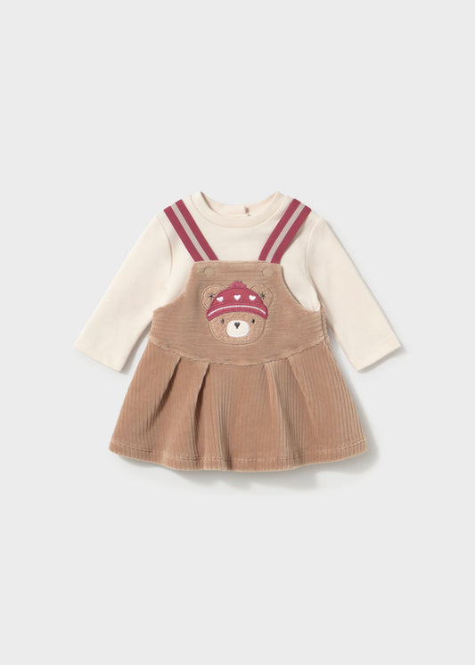 Tutina neonata Mayoral Newborn con gonnellina color mandorla e orsetto