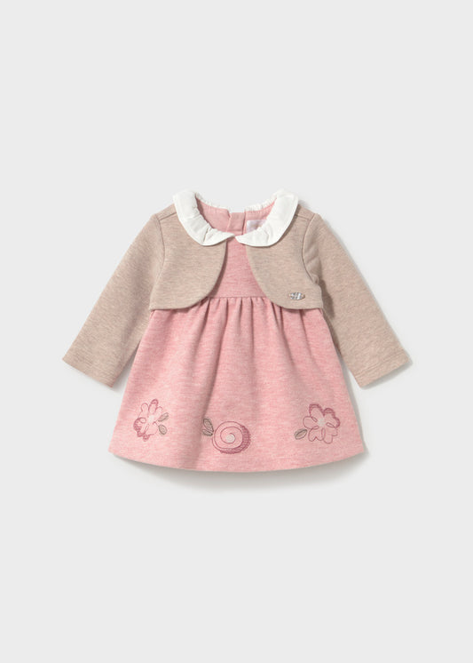 Vestito neonata Mayoral Newborn rosa con coprispalle beige