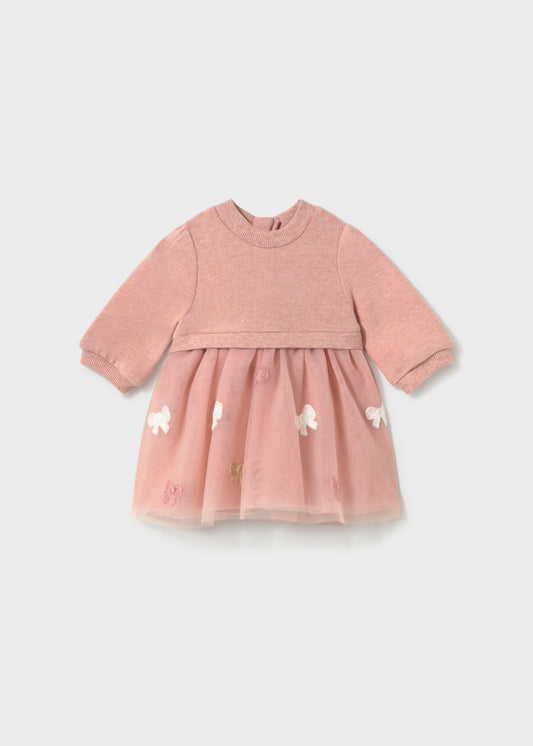 Vestito neonata Mayoral Newborn rosa con gonna in tulle e fiocchetti