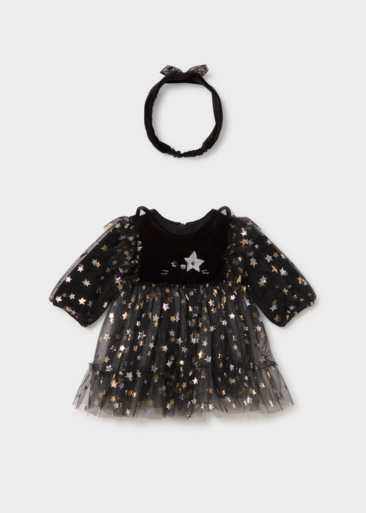 Vestito neonata Mayoral Newborn nero in tulle con stelle e fascia per capelli