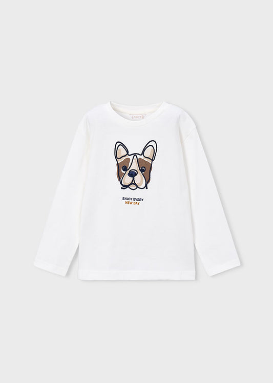 Maglietta bambini Mayoral panna con bulldog ricamato