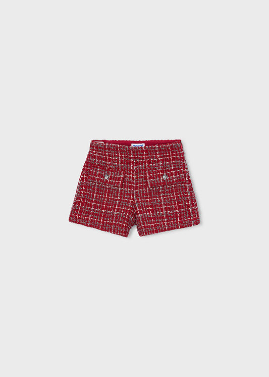 Bermuda bambina Mayoral in tweed rosso, fronte