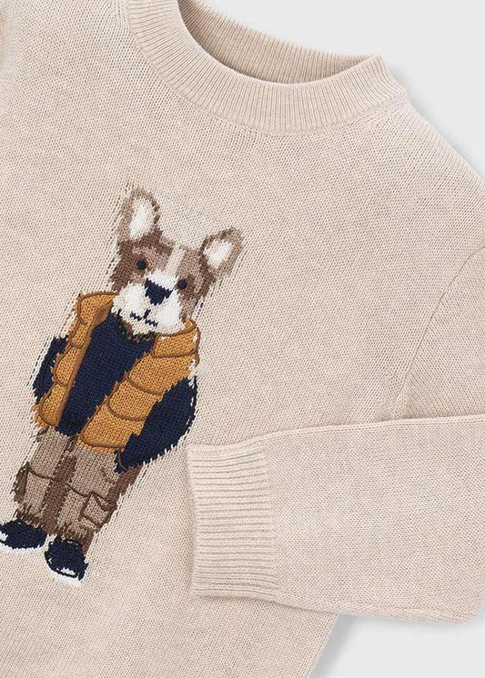 Dettaglio del bulldog con gilet a intarsio del maglione Mayoral
