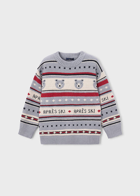 Maglione bambino Mayoral grigio con jacquard Après Ski e orsetti