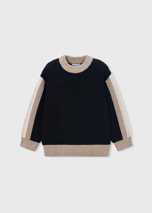 Maglione bambino Mayoral nero con bande beige