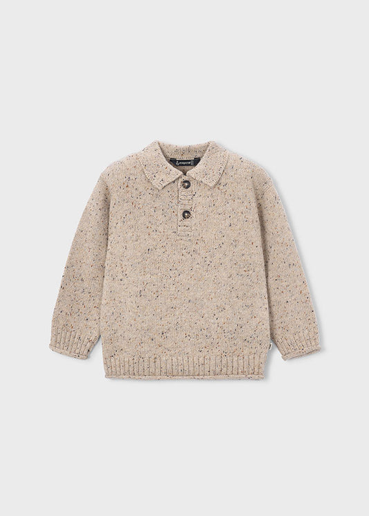 Maglione polo bambino Mayoral in maglia melange beige