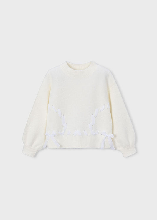 Maglione bambina Mayoral ecrù effetto pelo con fiocchi