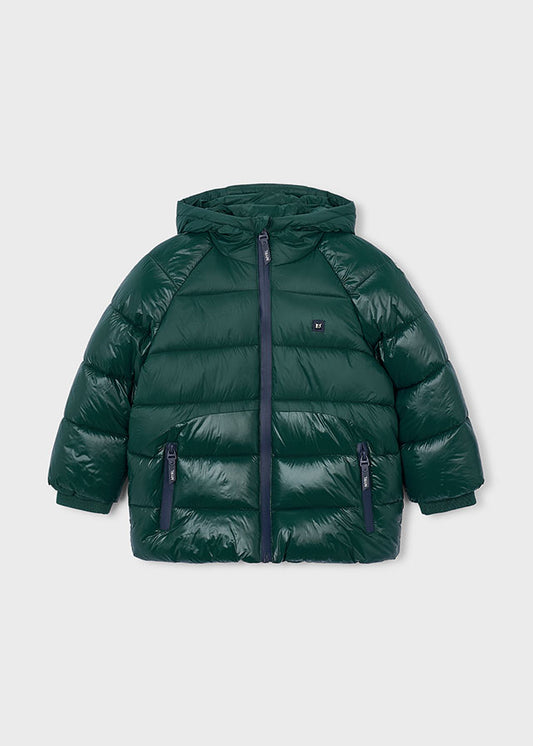 Piumino bambino Mayoral lucido color abete con cappuccio