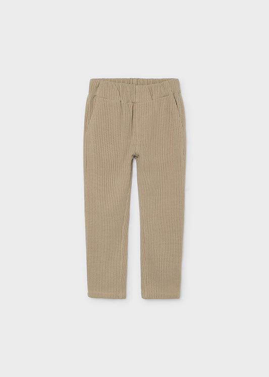 Pantalone jogger bambini Mayoral a costine color cereale, fronte