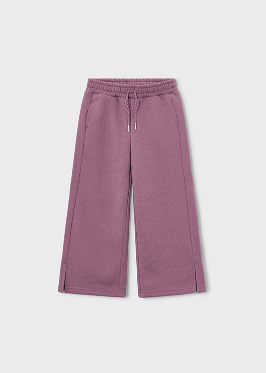 Pantalone tuta bambina Mayoral viola a gamba ampia, fronte