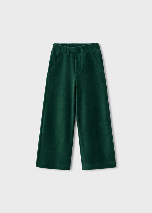Pantalone bambina Mayoral a coste verde bottiglia, fronte