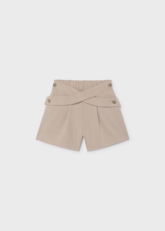 Gonna pantalone corta bambina Mayoral color nocciola con fascia incrociata