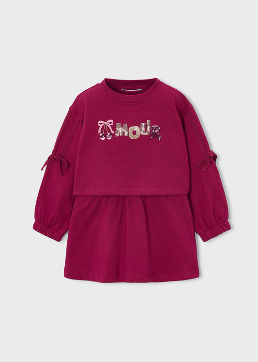 Vestito bambina Mayoral in felpa color cherry con scritta Amour