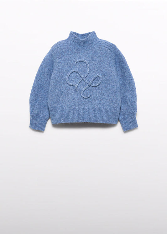 Maglione bambina Abel & Lula color cielo a collo alto con motivo in rilievo