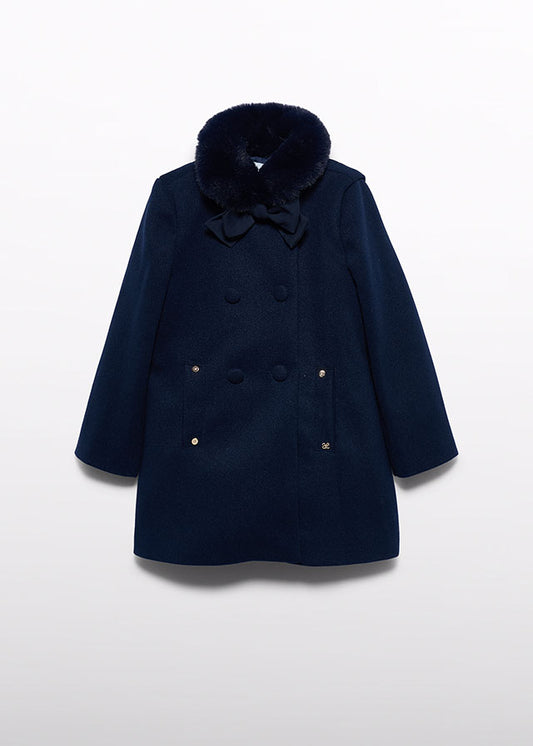 Cappotto bambina Abel & Lula blu marino doppiopetto con collo in pelliccetta