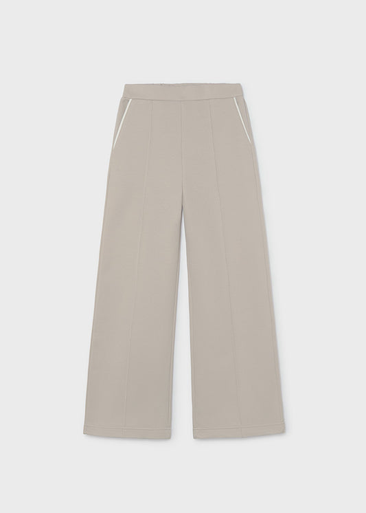 Pantalone ragazzo Mayoral in interlock grigio chiaro a gamba ampia, fronte
