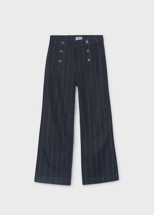 Jeans ragazza Mayoral wide leg gessato con bottoni, fronte