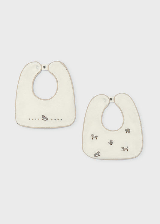 Set di due bavaglini neonato Mayoral Newborn ecrù con ricami
