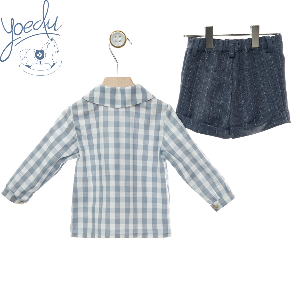 Retro del completo bambino Yoedu con camicia a quadretti