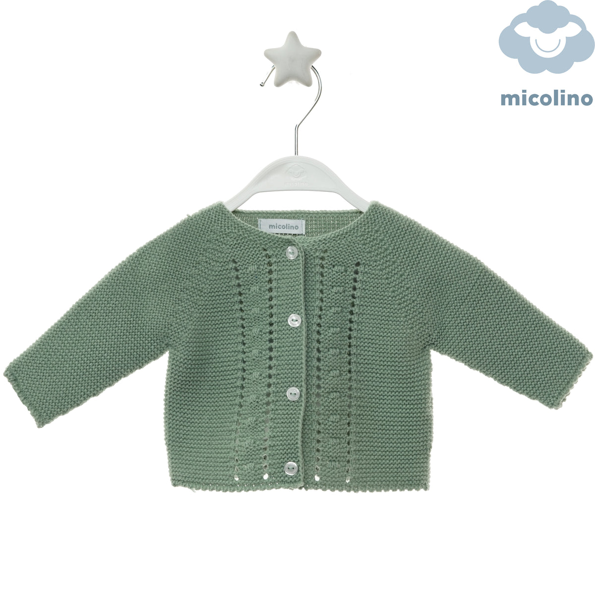 Golfino neonato Micolino in maglia traforata con bottoni, fronte