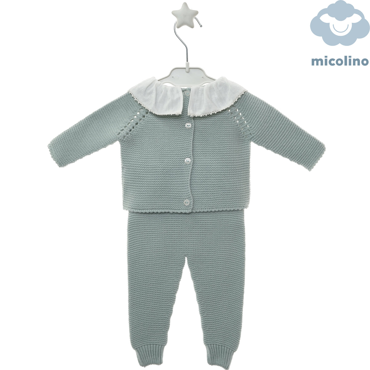 Retro del completo neonata Micolino verde con bottoni