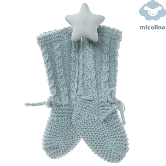 Babbucce neonato Micolino in maglia a trecce con laccetto