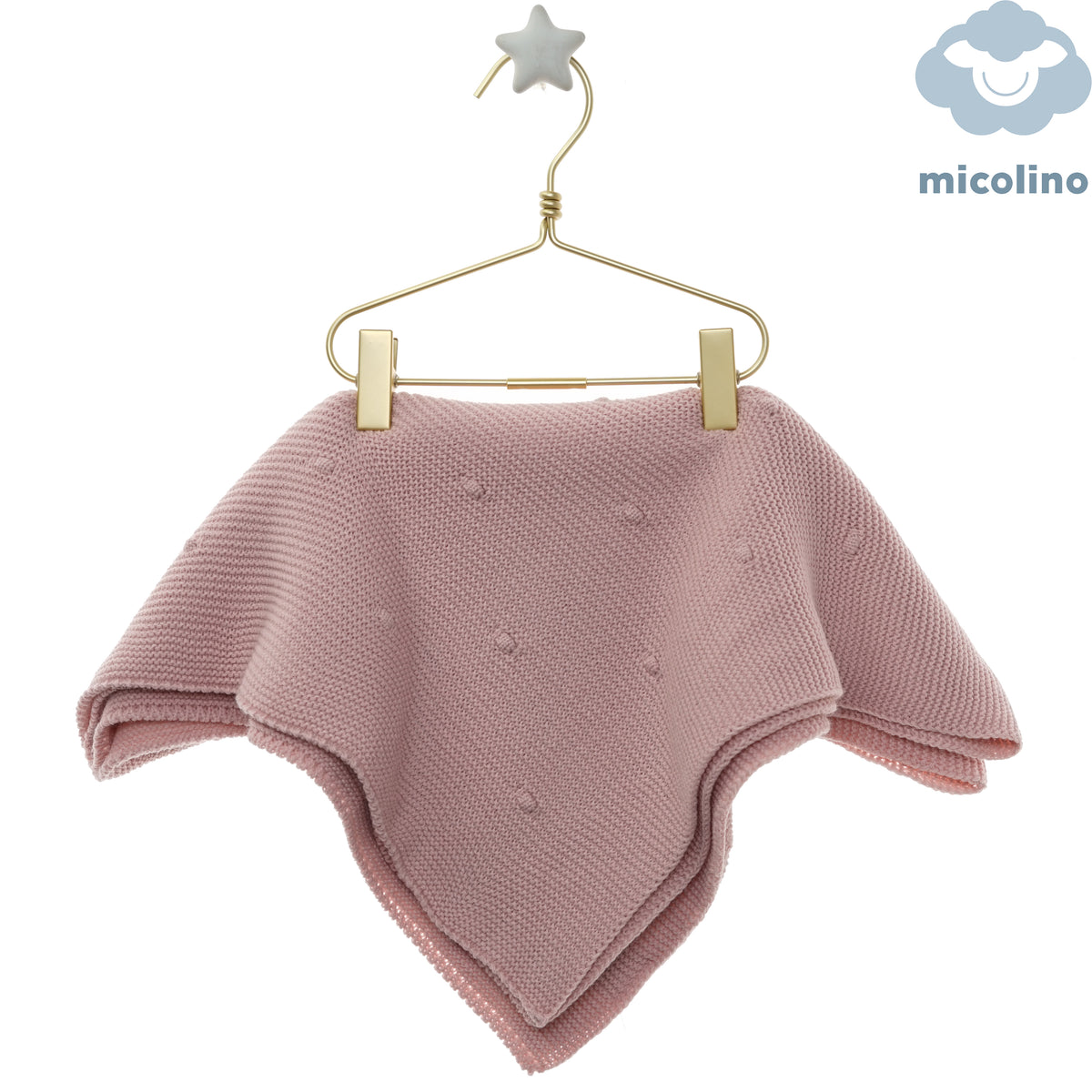 Copertina neonato Micolino in maglia rosa con pallini in rilievo