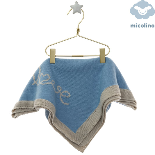 Copertina Micolino in lana con scritta love ricamata e bordo tortora