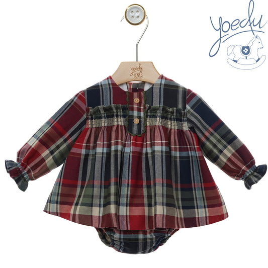 Completo neonata Yoedu scozzese con blusa e culotte