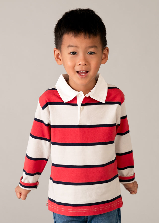 Striped long-sleeved polo shirt