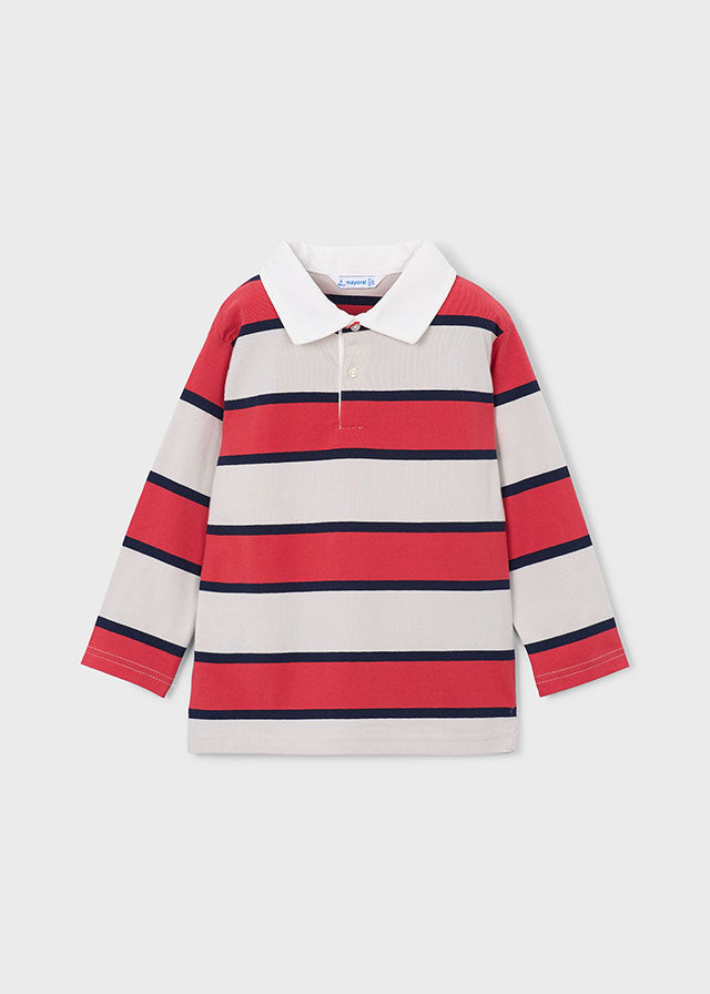 Striped long-sleeved polo shirt