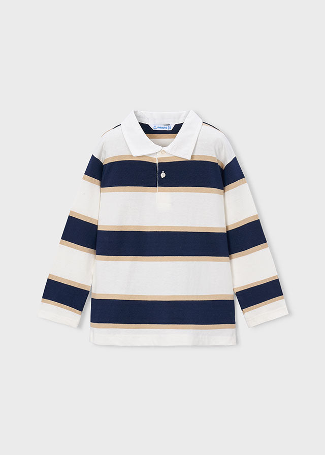 Striped long-sleeved polo shirt