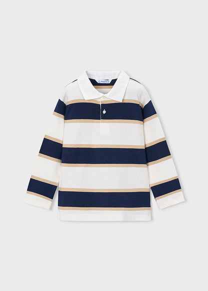 Striped long-sleeved polo shirt