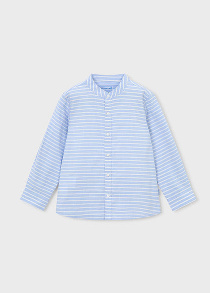 Striped long-sleeve mandarin collar shirt
