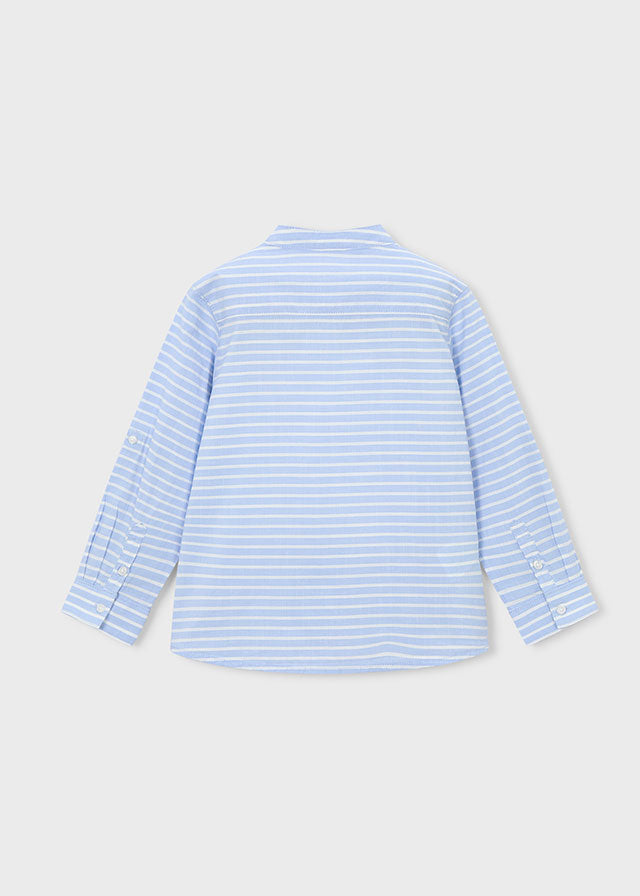 Striped long-sleeve mandarin collar shirt