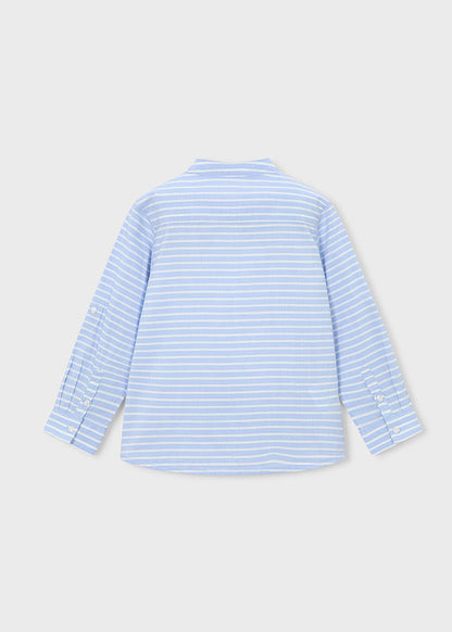 Striped long-sleeve mandarin collar shirt
