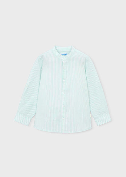Striped long-sleeve mandarin collar shirt