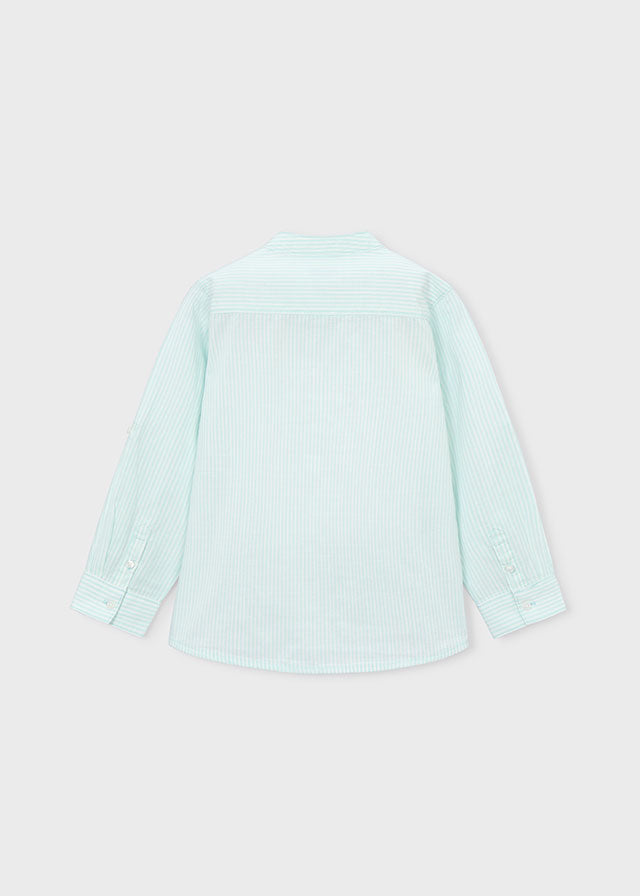 Striped long-sleeve mandarin collar shirt