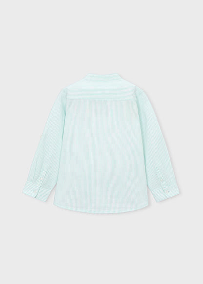 Striped long-sleeve mandarin collar shirt