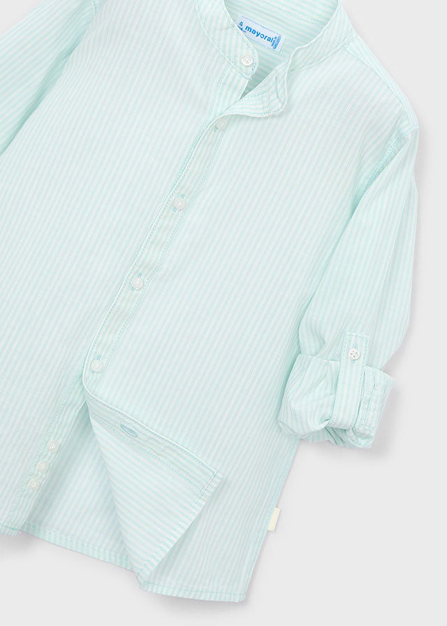 Striped long-sleeve mandarin collar shirt