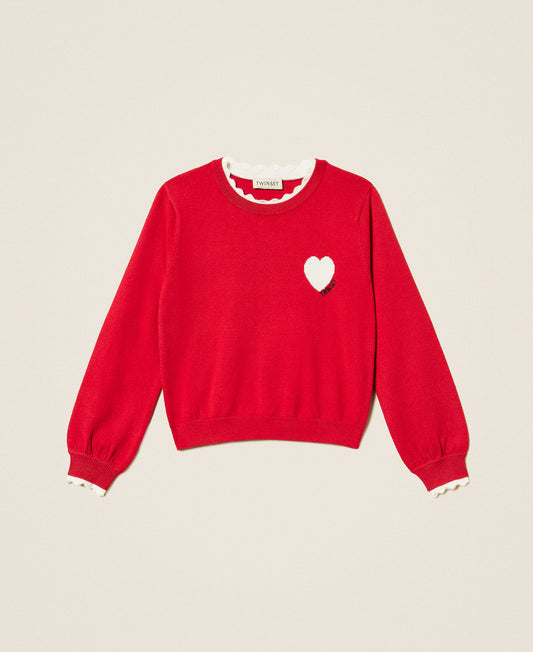 Maglia bambina Twinset color magenta con cuore bianco applicato