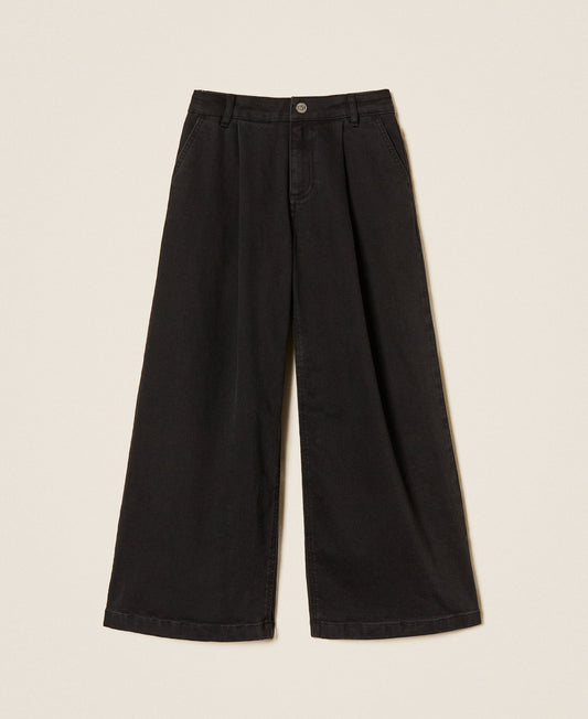 Jeans ragazza Twinset wide leg in denim nero, fronte
