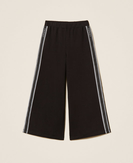 Pantalone ragazza Twinset in felpa nera con bande laterali