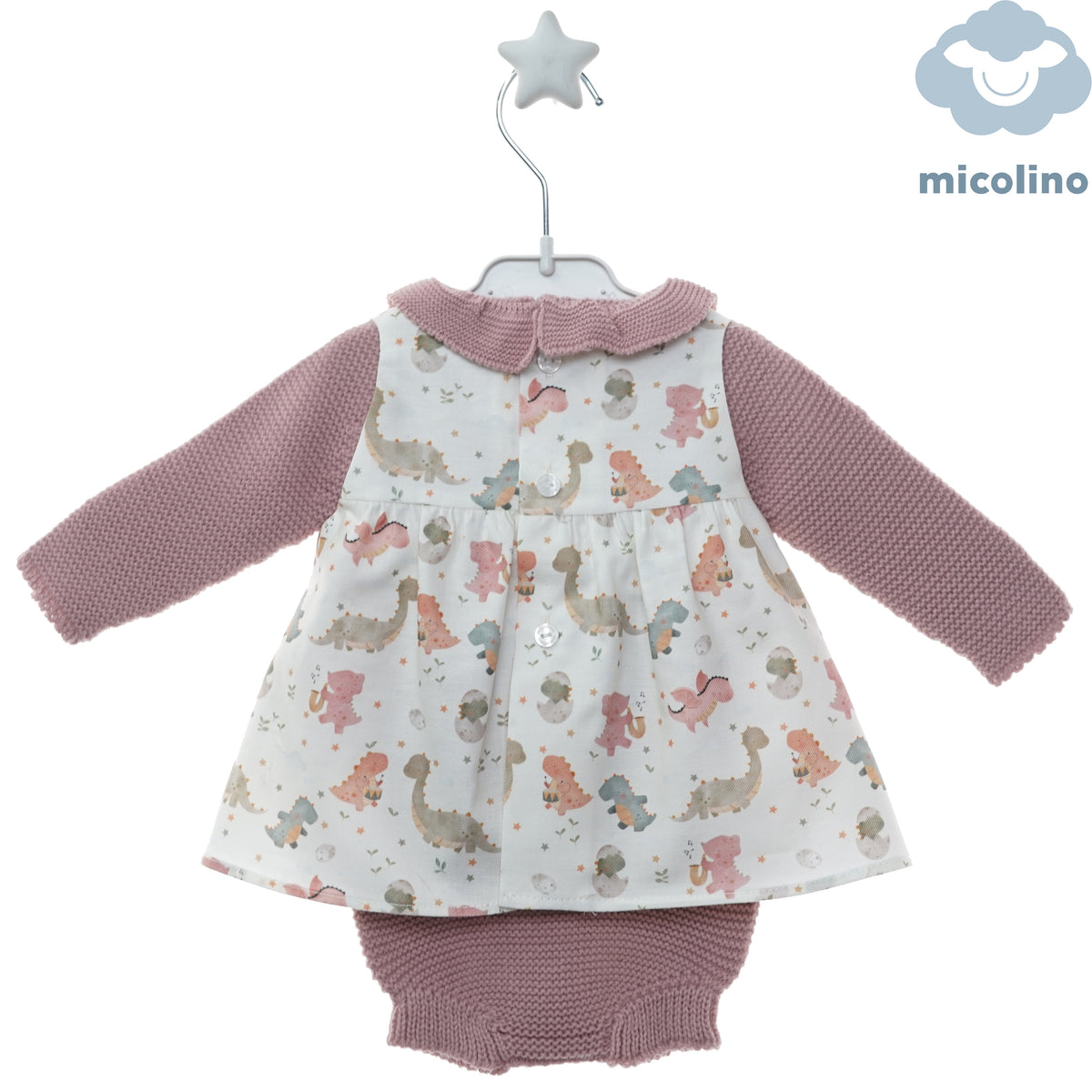 Retro del completo neonata Micolino con scamiciato a dinosauri