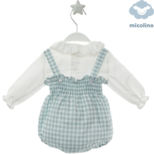 Retro del pagliaccetto Micolino a quadretti con camicia