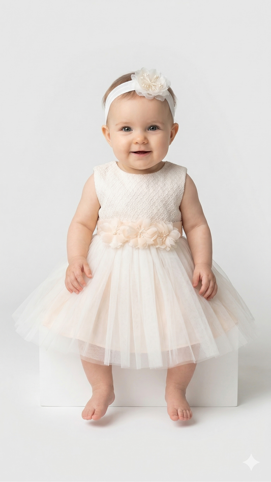 Abito battesimo rosa con fascetta