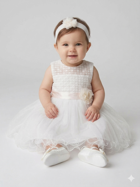 Abito battesimo bianco con fascetta